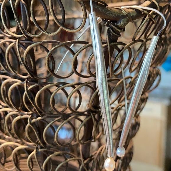 Hand Crafted One of a kind Artist silver smith sterling and pearl earrings - Picture 11 of 15